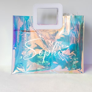 Bridesmaid Holographic Bag, Personalized Tote Bag, Beach Bag, Bridesmaid Proposal, Bachelorette Party, Birthday Gift, Wedding Favor