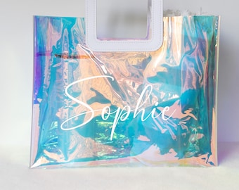 Bridesmaid Tote Bag, Holographic Bag, Birthday Gift, Girls Trip, Clear Bag, Bachelorette Party, Beach Bag