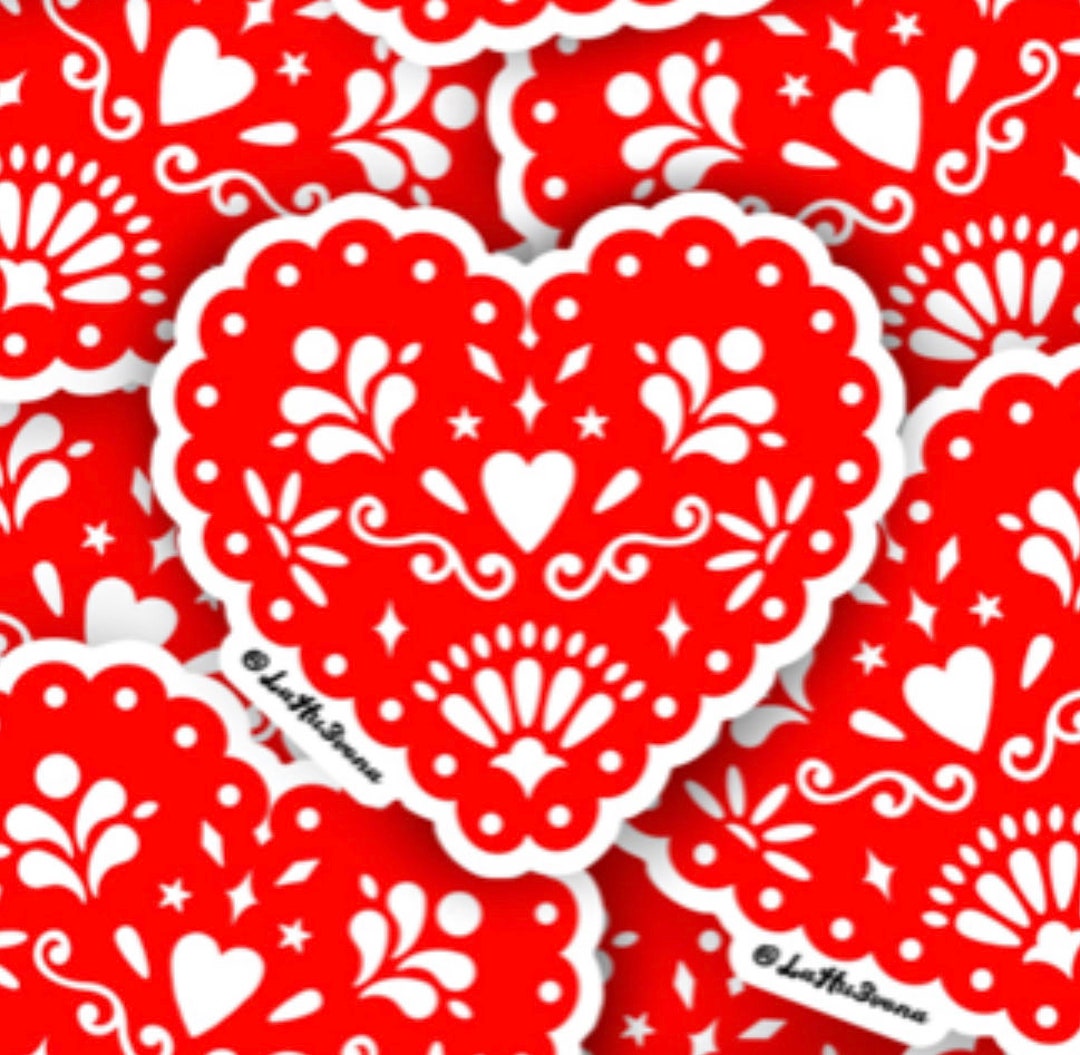 Corazón Picado 3 Vinyl Sticker Vibrant Mexican Papel Picado Heart Decal
