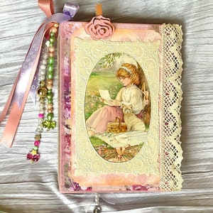 Handmade Vintage Greeting Card Junk Journal/Diary/Scrapbook/Teacher/Unique Gift/Gift for Her/Birthday/Journaling/Handmade Junk Journal/Beads