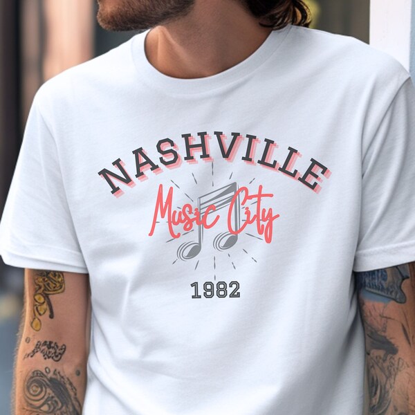 Nashville Unisex Jersey Short Sleeve Tee, Music City T-Shirt, Nashville Souvenir T-Shirt, Vintage Style Tee, Gift for Her, Gift for Him