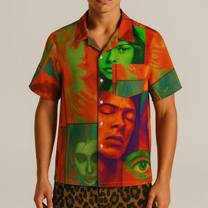 Psychedelic Faces Button-Down Shirt: Unisex Rave Festival Top