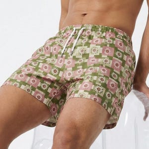 De 'Couch Floral'-zwemshort | Badpak Geometrisch Mod | Ravebroek voor festivals | Trunks met funky patroon