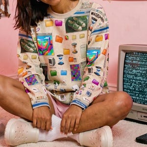 90s Retro Computer Desktop Sweater, Webcore Frutiger Aero Y2K Vaporwave Pullover