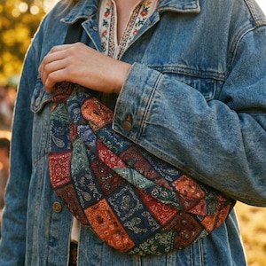 Bolso bandolera con estampado de cachemira y patchwork - Bolso bandolera para uso urbano - Bolso de festival - Accesorios de hip hop urbano