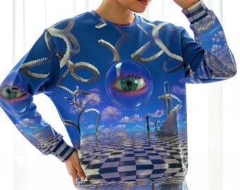Dreamcore Surreal Eye Sweatshirt Vaporwave Checkerboard Pullover Frutiger Aero Weirdcore Graphic Top