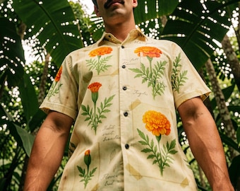 Men's Hawaiian Floral Print Shirt: Vintage Botanical Short Sleeve Button-Up