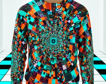 Cyberpunk Glitch Art Sweatshirt Neon Digital Vortex Pullover Synthwave EDM Rave Top