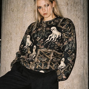 Botanical Garden Unisex Sweater – Ghost Trellis Tattoo Flash Print – Dark Floral Spectral