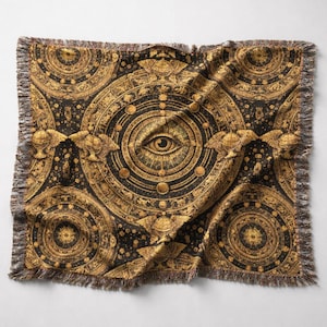 Couverture tissée du zodiaque céleste - Impression astrologique alchimique - Académique sombre