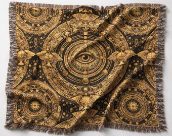 Manta tejida del zodíaco celestial – Estampado astrológico alquímico – Estilo académico oscuro