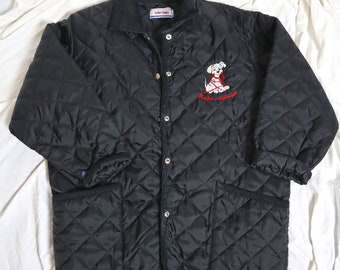 Vintage 90s 101 Dalmatian Dogs Walt Disney Cotton Comics Embroidered Quilted Suede Collared Black Coat Size M (Men)