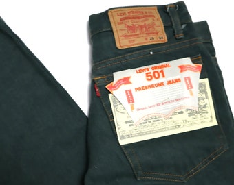 Deadstock Levi's 501 Jeans - High Waisted Forest Green - 29" (EU 36)