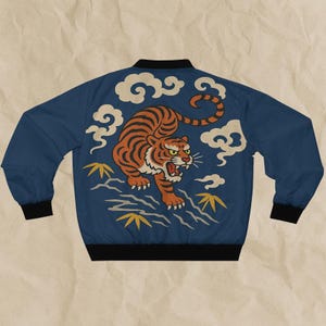 Bold Tiger Bomber Jacket, Streetwear Style, Unisex Fashion, Vintage Inspired, Cool Gift for Men