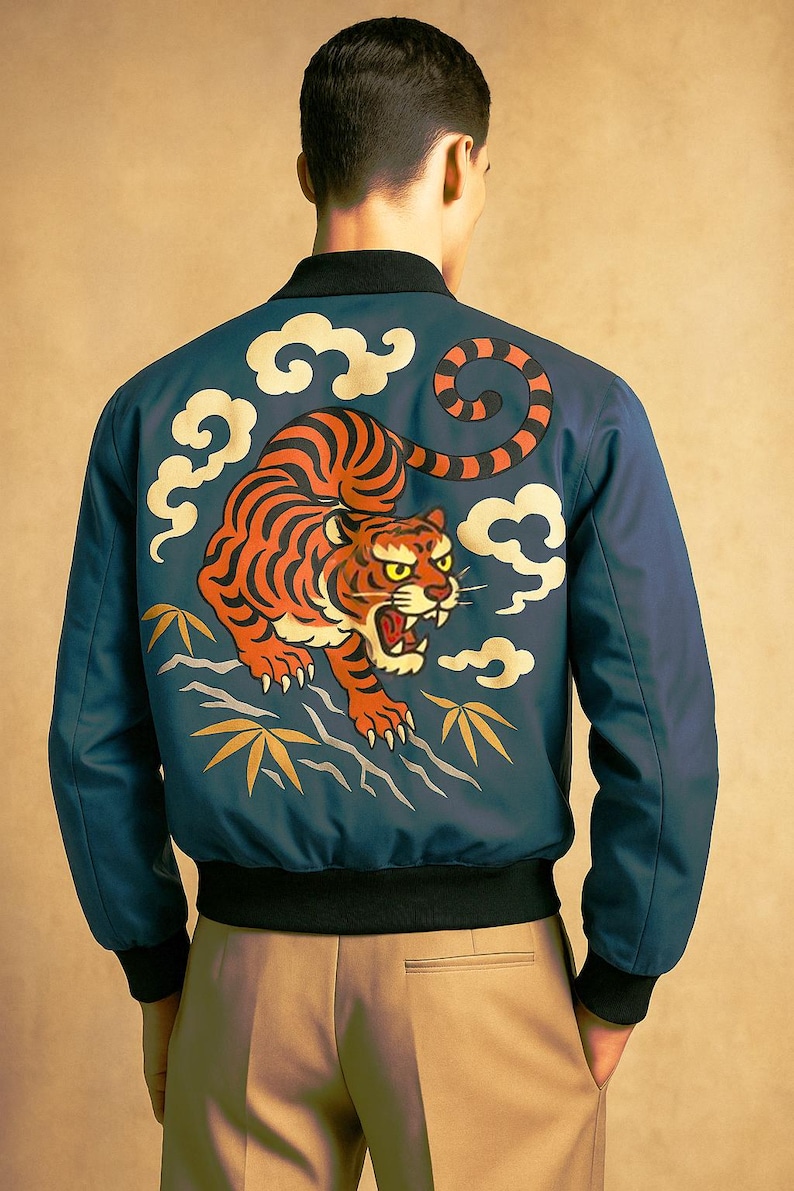 Luxury Silk & Velvet Tiger Bomber Jacket | Unisex Streetwear Coat | Soft Satin Feel | High-End Outerwear