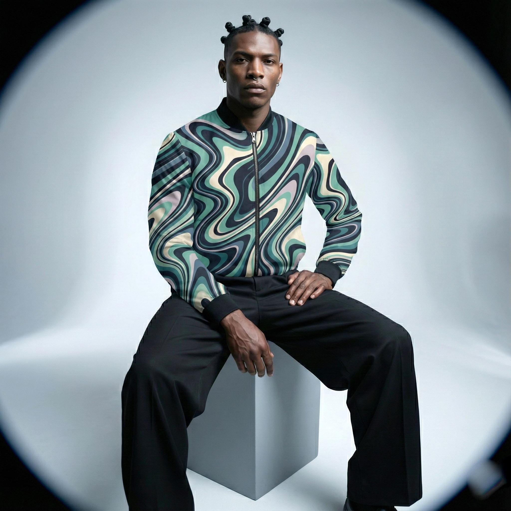 Psychedelic Green Swirl Bomber Jacket | Lightweight Festival Zip
