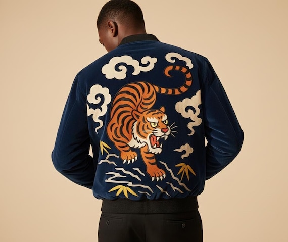 Luxury Silk & Velvet Tiger Lightweight Bomber Jacket | Streetwear | Soft Satin Feel | High-End Outerwear
