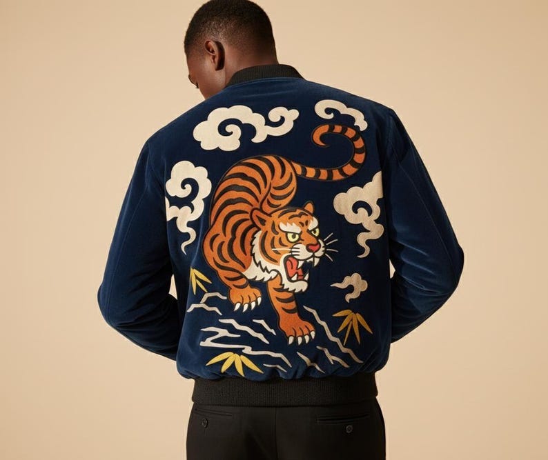 Luxury Silk & Velvet Tiger Bomber Jacket | Unisex Streetwear Coat | Soft Satin Feel | High-End Outerwear