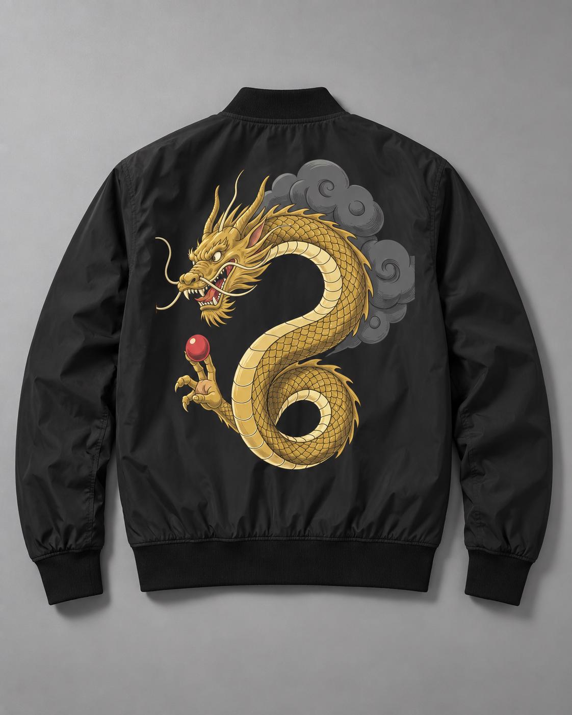 Golden Dragon Bomber Jacket Japanese Irezumi Zip up Black Sukajan