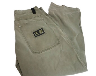 Hip Hop Baggy Chinese Embroidery Khaki Jeans - Size 34" Medium Men