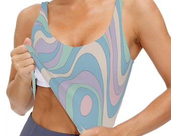 Retro Swirl Sports Bra – Pastel High-Impact Activewear Top for Women