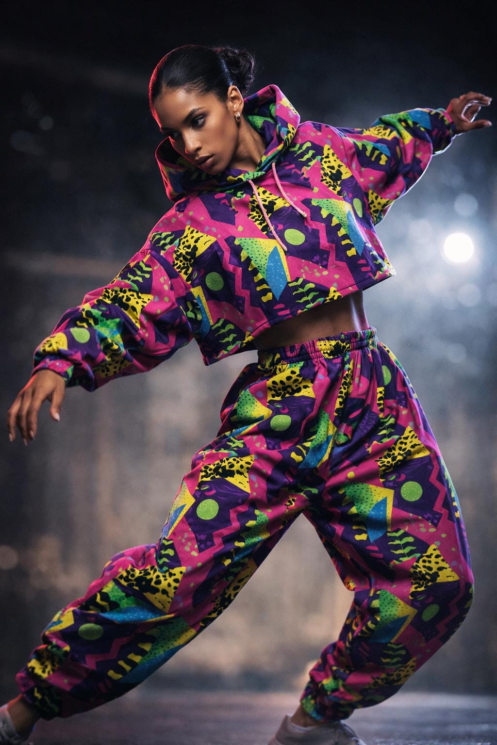 90s Arcade Carpet Tracksuit, Neon Hoodie & Joggers, Cosmic Bowling