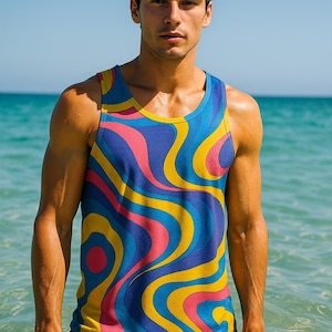 Psychedelic 70s Swirl Tank Top: Retro Rave Festival Shirt