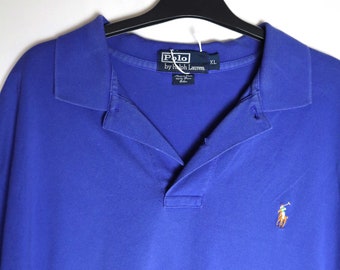 Ralph Lauren Electric Blue Button Up Polo Shirt 1980s Vintage - XL - Men