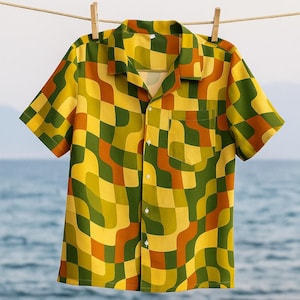 Men’s 70s Disco Shirt – Psychedelic Button-Up for Costume Party, Festival, or Retro Vacation Outfit