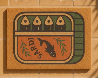 Sardine Tin Doormat: Coastal Cottagecore Coir Welcome Mat