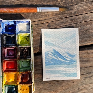 Blue Mountain Mini Watercolor Painting Small Art