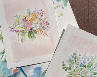 Custom Watercolor Wedding Bouquet Painting: Floral Keepsake Art