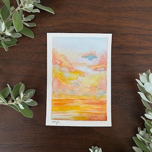 Sunset Sea Miniatures Watercolor Painting