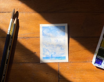 Mini Sailboat Watercolor Painting – Original Coastal Wall Art