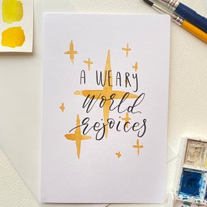 Carte de Noël aquarelle, un monde fatigué se réjouit