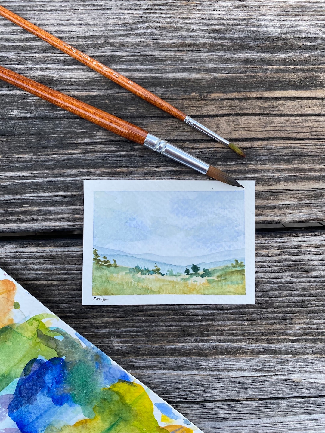 小さな水彩画　ロンドン3部作 モンタナの小さな風景画：手作りの水彩画 - Etsy 日本