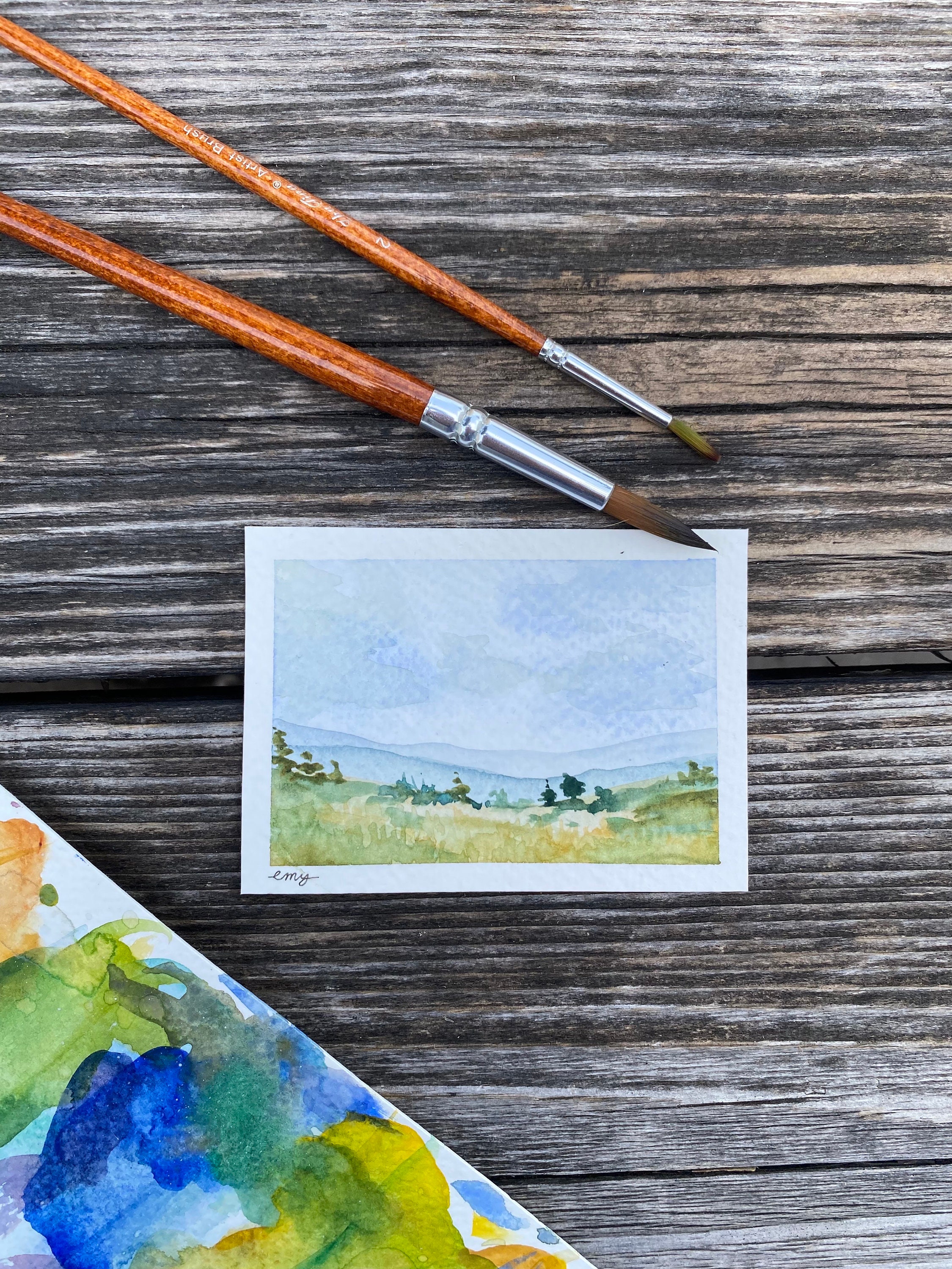 小さな水彩画。 モンタナの小さな風景画：手作りの水彩画 - Etsy 日本