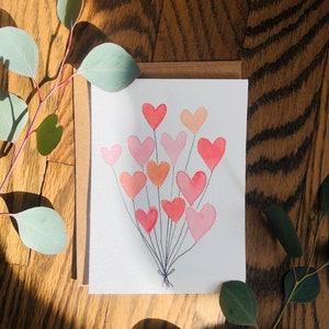 Sweet pink heart ballon valentine/valentine card for him/valentine card for her/valentine for kids/cute simple valentines/for husband