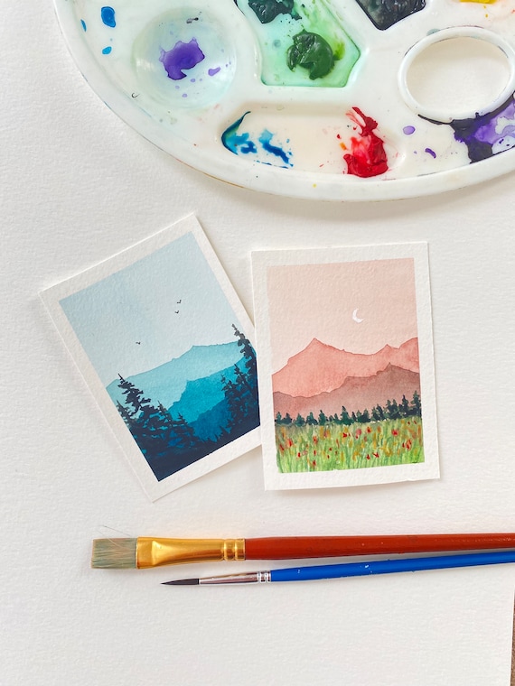 小さな水彩画 ミニ風景画 額入り水彩画 - Etsy 日本