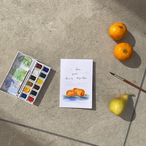 Cartão "Eu Amo Estar Juntos" – Arte em Aquarela com Frutas Laranjas – Lindo Cartão de Aniversário, Dia dos Namorados ou Amizade