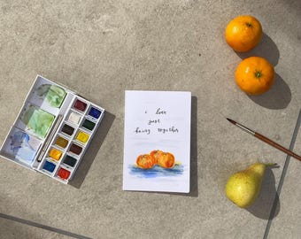 Hand-Painted Watercolor Orange Card: Friendship, Anniversary, Valentine's