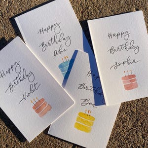 Cartão de aniversário personalizado/Bolo de aniversário em aquarela personalizado feito à mão/Cartão de nome