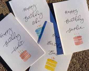 Handmade Watercolor Birthday Card: Custom Name & Cake