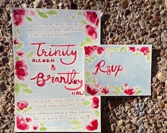 Custom Watercolor Wedding Invitation, Hand-Painted Floral Design (Digital File)