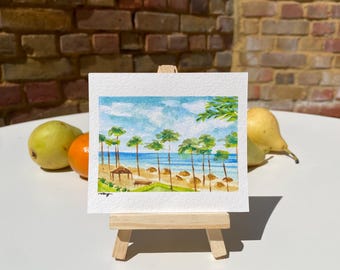 Custom Mini Watercolor Landscape Painting, Personalized Art Gift (4x3 inch)
