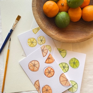 Obst Aquarell Karten Set orange Limette Zitrone handgemaltes Aquarell blanko Grußkarten