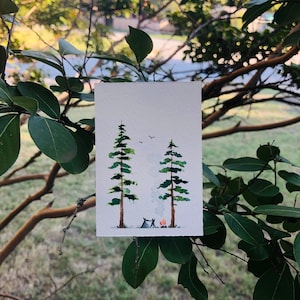 Mini pintura, aventura al aire libre, pintura pequeña, escena de la naturaleza, tarjeta de acuarela