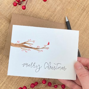 Carte de Noël cardinale, oiseau rouge aquarelle