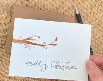 Cardinal Christmas card, Watercolor red bird