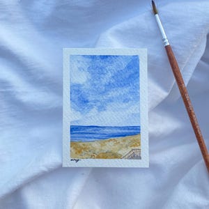 Mini Ocean Watercolor Painting  Hand Painted Coastal Wall Art  Beach Scene Small Seascape Original Artwork Gift